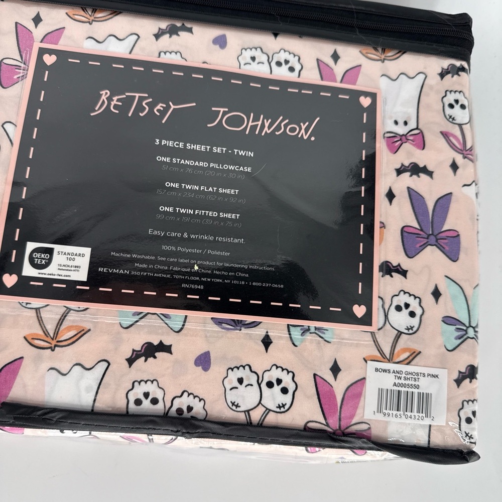 Betsey Johnson BOW Halloween Sheet Set Twin Ghost Bows Ghosts Pink NEW New - Picture 4 of 6